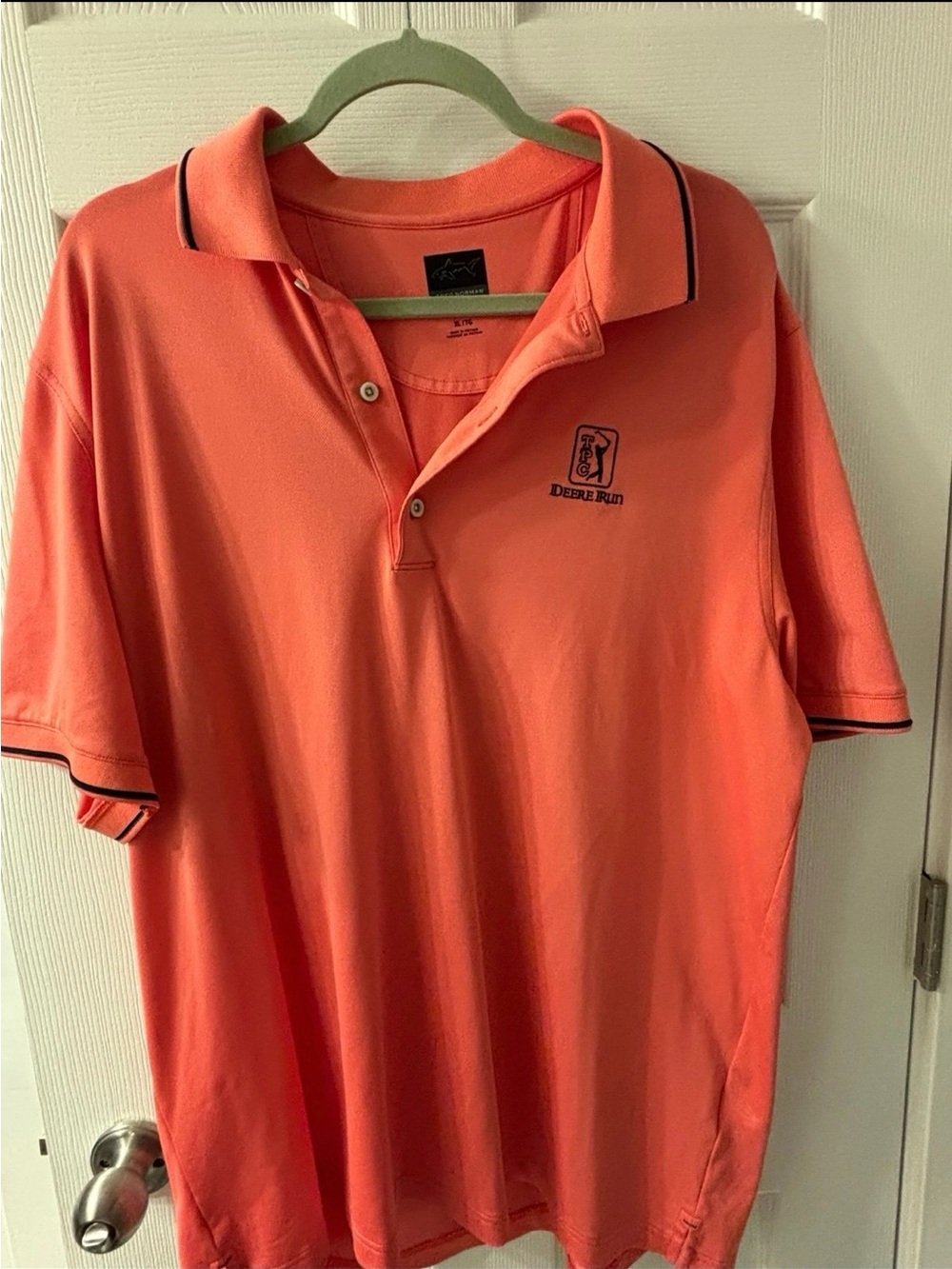 Men’s Greg Norman “Play Dry” Coral Polo – TPC Deere Run Logo – Size XL